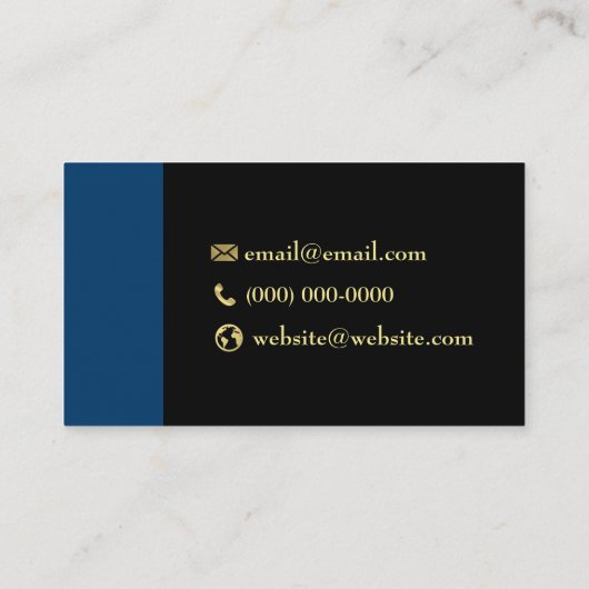 青と黒のクラシーなシンプル金ゴールドロゴバーテン 名刺 (裏面)
