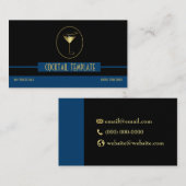 青と黒のクラシーなシンプル金ゴールドロゴバーテン 名刺 (正面/裏面)