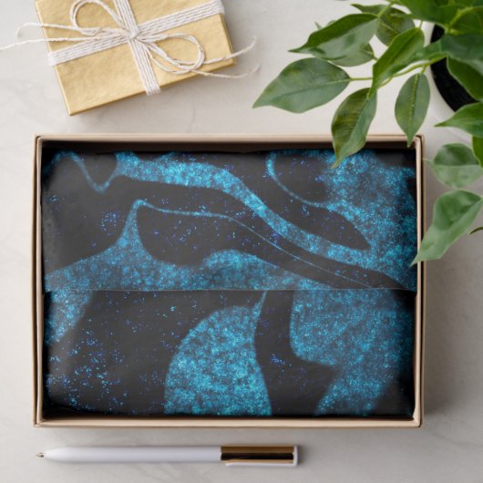 青と黒のグリッターの波型 薄葉紙 (ギフト)