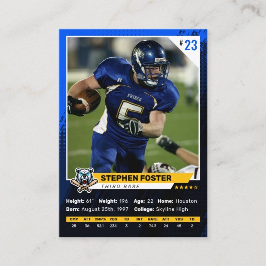 青と黒のサッカートレーディングカードプレーヤーの写真 コーリングカード (正面)