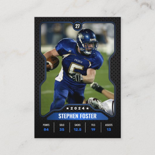 青と黒のサッカートレーディングカードプレーヤーの写真 コーリングカード (正面)