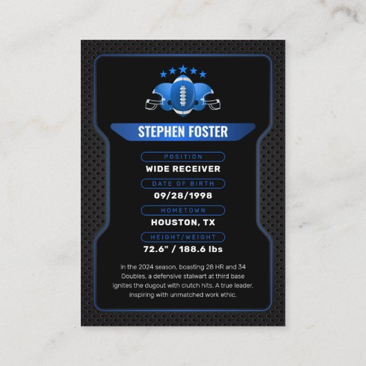 青と黒のサッカートレーディングカードプレーヤーの写真 コーリングカード (裏面)