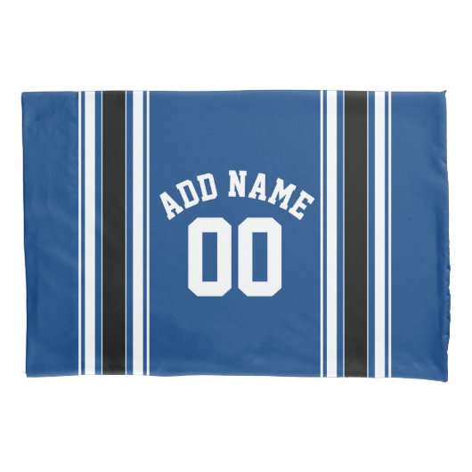 青と黒のジャージーのストライプ名前をカスタムする番号 枕カバー (正面)