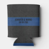 青と黒のステッチヴィンテージレザー 缶クーラー (裏面)