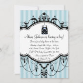 青と黒のストライプの赤ちゃん男の子のシャワー招待状 招待状 (裏面)