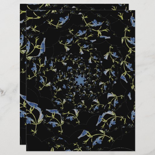 青と黒のセージフラクタルアートスクラップブック紙 (正面/裏面)