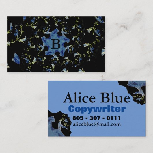 青と黒のセージフラクタルアートモノグラム 名刺 (正面/裏面)