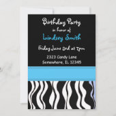 青と黒のゼブラプリント誕生日招待状 招待状 (正面)