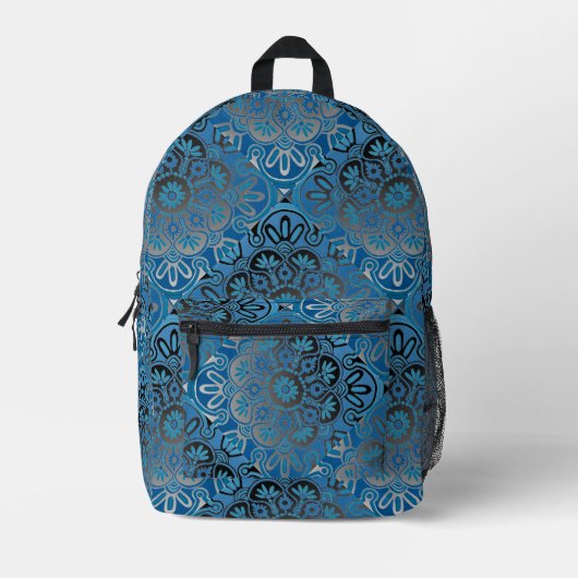 青と黒のタイルパターンキッズバックパック プリントバックパック (正面)