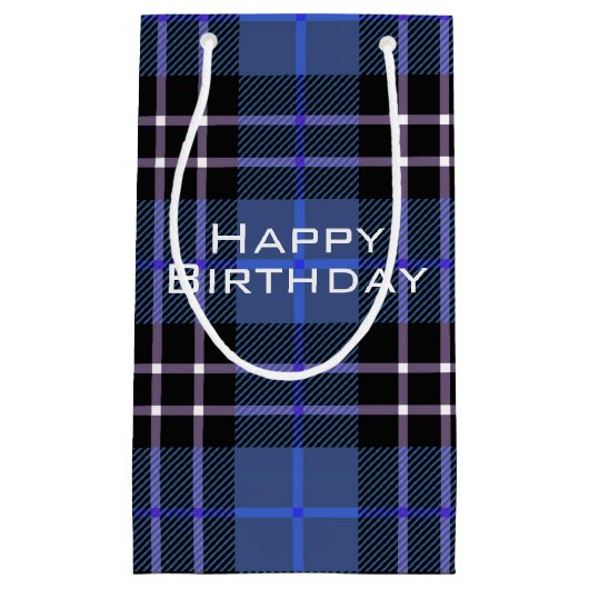 青と黒のタータンチェック格子小抱き枕 スモールペーパーバッグ (正面)