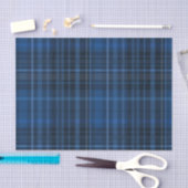 青と黒のタータンチェック格子模様プリント 薄葉紙 (クラフト)