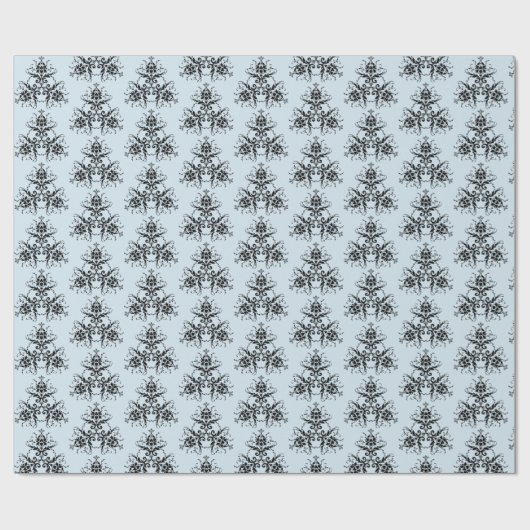 青と黒のダマスクのギフトラップ ラッピングペーパー (フラット)