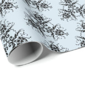 青と黒のダマスクのギフトラップ ラッピングペーパー (ロールコーナー)