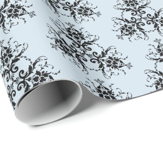 青と黒のダマスクのギフトラップ ラッピングペーパー (ロールコーナー)
