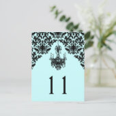 青と黒のダマスクシャンデリアのテーブル番号 ポストカード (スタンド正面)