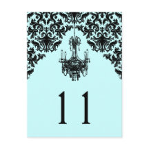 青と黒のダマスクシャンデリアのテーブル番号