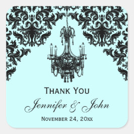 青と黒のダマスクシャンデリアの好意ステッカー スクエアシール