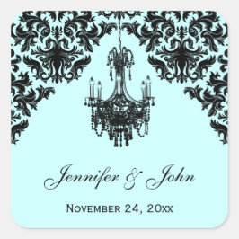 青と黒のダマスクシャンデリア結婚のステッカー スクエアシール