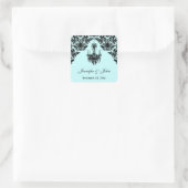 青と黒のダマスクシャンデリア結婚のステッカー スクエアシール (バッグ)