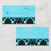 青と黒のダマスク座席表 プレイスカード (正面/裏面)