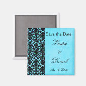 青と黒のダマスク日付マグネットを保存 マグネット (正面/裏面)