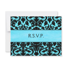 青と黒のダマスク返信カード