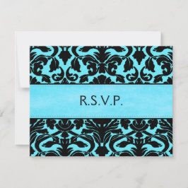 青と黒のダマスク返信カード 招待状