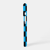青と黒のチェック柄プリント iPhone 16ケース (左側面)