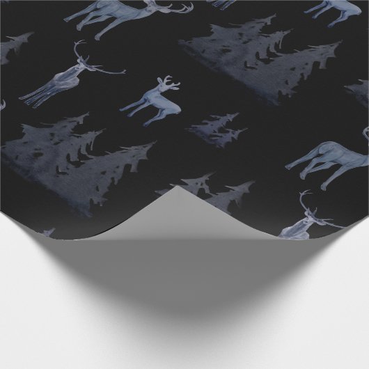 青と黒のトナカイ模様 ラッピングペーパー (角)