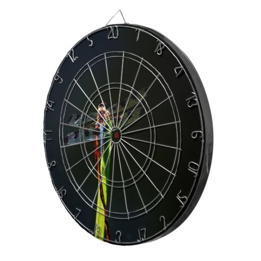 青と黒のトンボが緑と赤の草の上に ダーツボード (正面右)