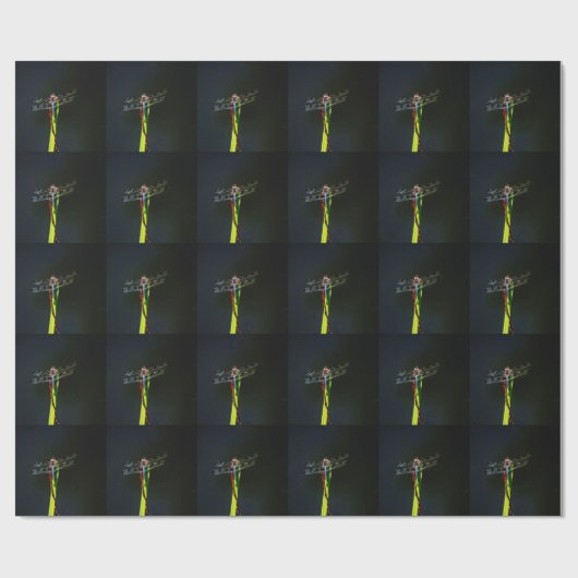 青と黒のトンボが緑と赤の草の上に ラッピングペーパー (フラット)