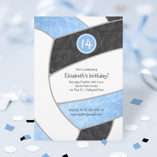 青と黒のバレーボールチームまたは女の子の誕生日 招待状