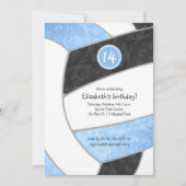 青と黒のバレーボールチームまたは女の子の誕生日 招待状 (正面)