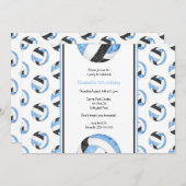 青と黒のバレーボール誕生日チームスポーツパーティー 招待状 (正面/裏面)