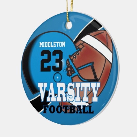 青と黒のバーシティサッカー セラミックオーナメント (左)