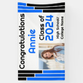 青と黒のバー1枚の写真卒業 横断幕 (縦)