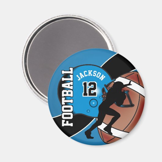 青と黒のパーソナライズされたサッカー マグネット (正面/裏面)