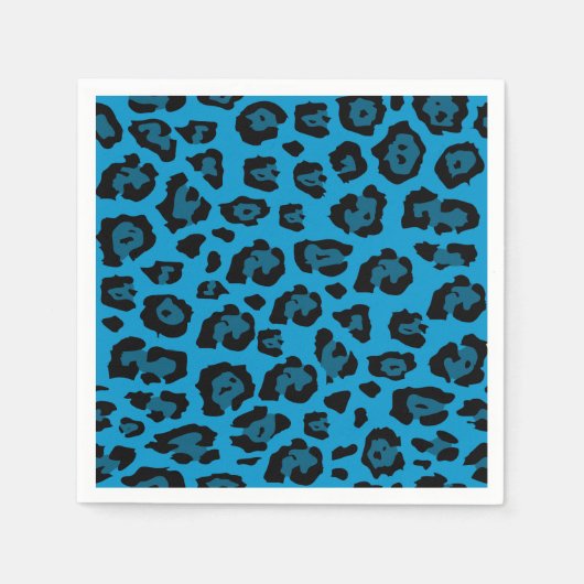 青と黒のヒョウ印刷 スタンダードカクテルナプキン (正面)