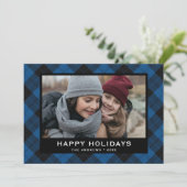 青と黒のフェスティバルタータンチェッククリスマスフォト シーズンカード (スタンド正面)