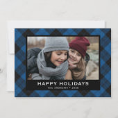 青と黒のフェスティブタータン クリスマスフォト シーズンカード (正面)