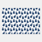 青と黒のフクロウ誕生日 ラッピングペーパーシート (正面)