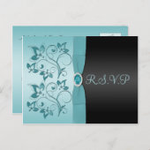 青と黒のフローラR.S.V.Pはがき インビテーションポストカード (正面/裏面)
