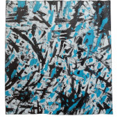 青と黒のブラシマークの抽象芸術 シャワーカーテン (正面)