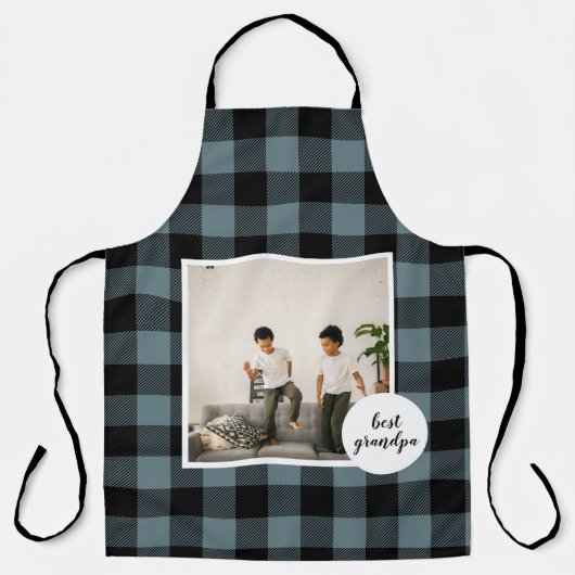 青と黒のプライドの最高のグランパの贈り物と写真 エプロン (正面)