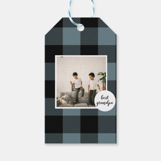青と黒のプライドの最高のグランパの贈り物と写真 ギフトタグ (正面)