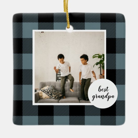 青と黒のプライドの最高のグランパの贈り物と写真 セラミックオーナメント (正面)