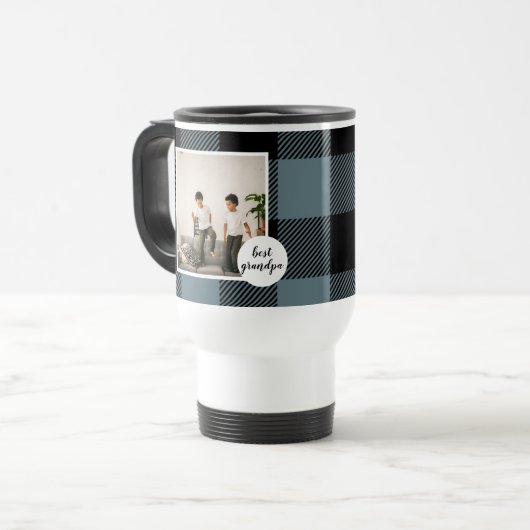 青と黒のプライドの最高のグランパの贈り物と写真 トラベルマグ (正面左)