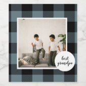 青と黒のプライドの最高のグランパの贈り物と写真 ワインラベル (シングルラベル)