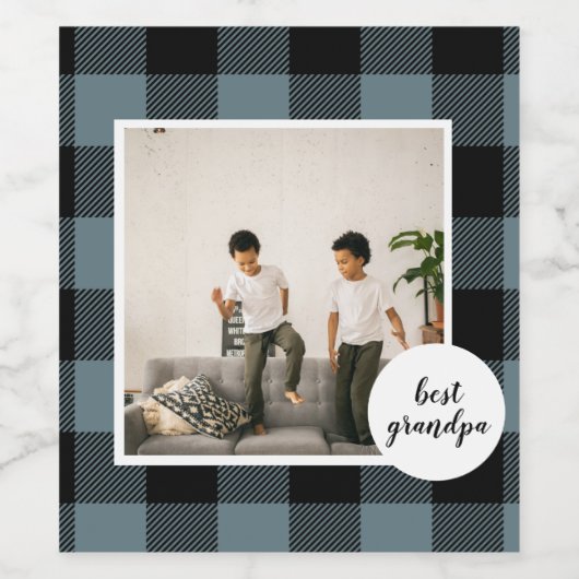 青と黒のプライドの最高のグランパの贈り物と写真 ワインラベル (シングルラベル)