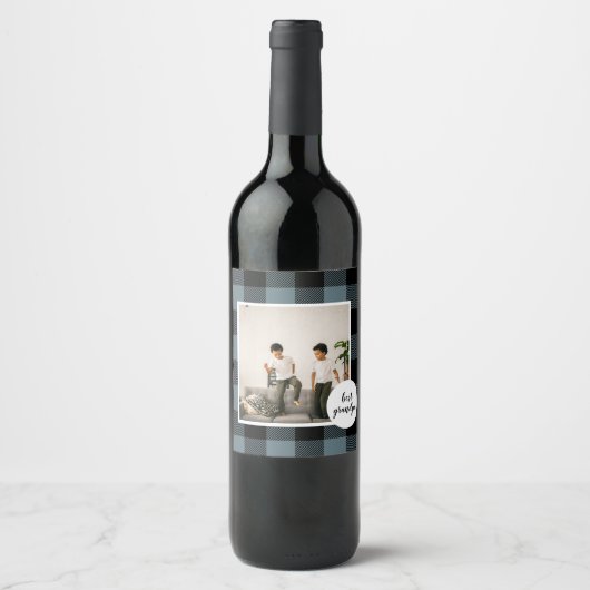 青と黒のプライドの最高のグランパの贈り物と写真 ワインラベル (正面)